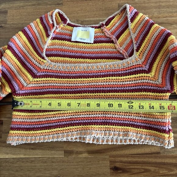 Yellow the Label Womens Crochet Sweater Top Cropped Sz SMALL Hippie Boho Rainbow - Picture 13 of 14